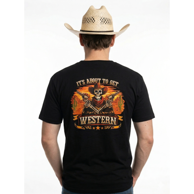 The Outlaw - Sunset Skeleton Gunslinger Western Tee | Americana