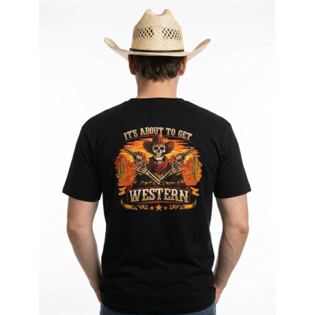 The Outlaw - Sunset Skeleton Gunslinger Western Tee | Americana