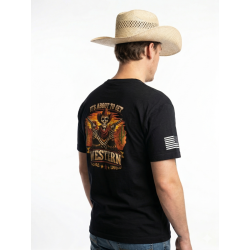 The Outlaw - Sunset Skeleton Gunslinger Western Tee | Americana
