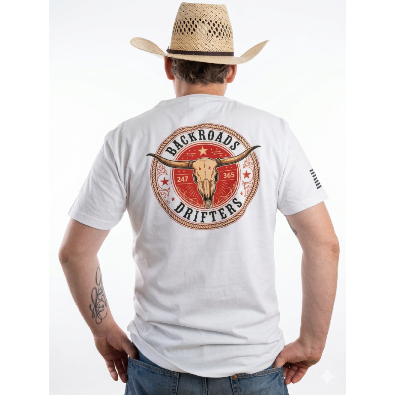 Backroads Drifters Heritage Western T-Shirt | Premium White