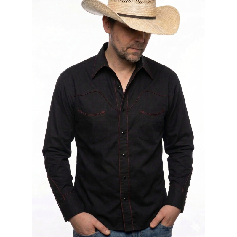 The Midnight Rider | Retro Black Western Pearl Snap Shirt | Americana